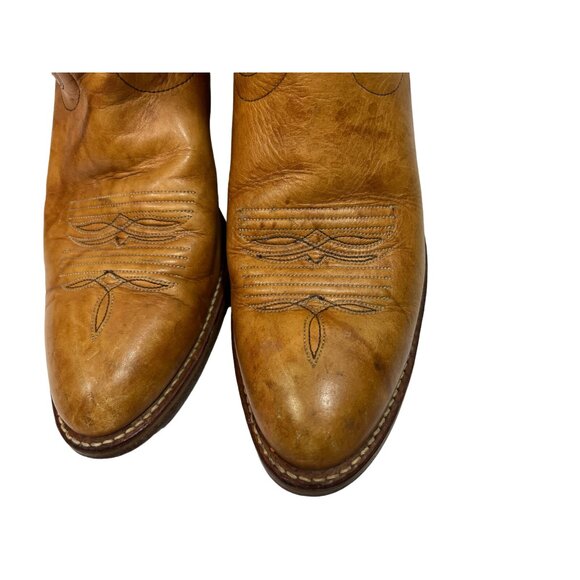 Vintage 1970s Dingo Leather Cowboy Western Boots Tan Embroidered Mens 10 E Wide - Picture 3 of 14
